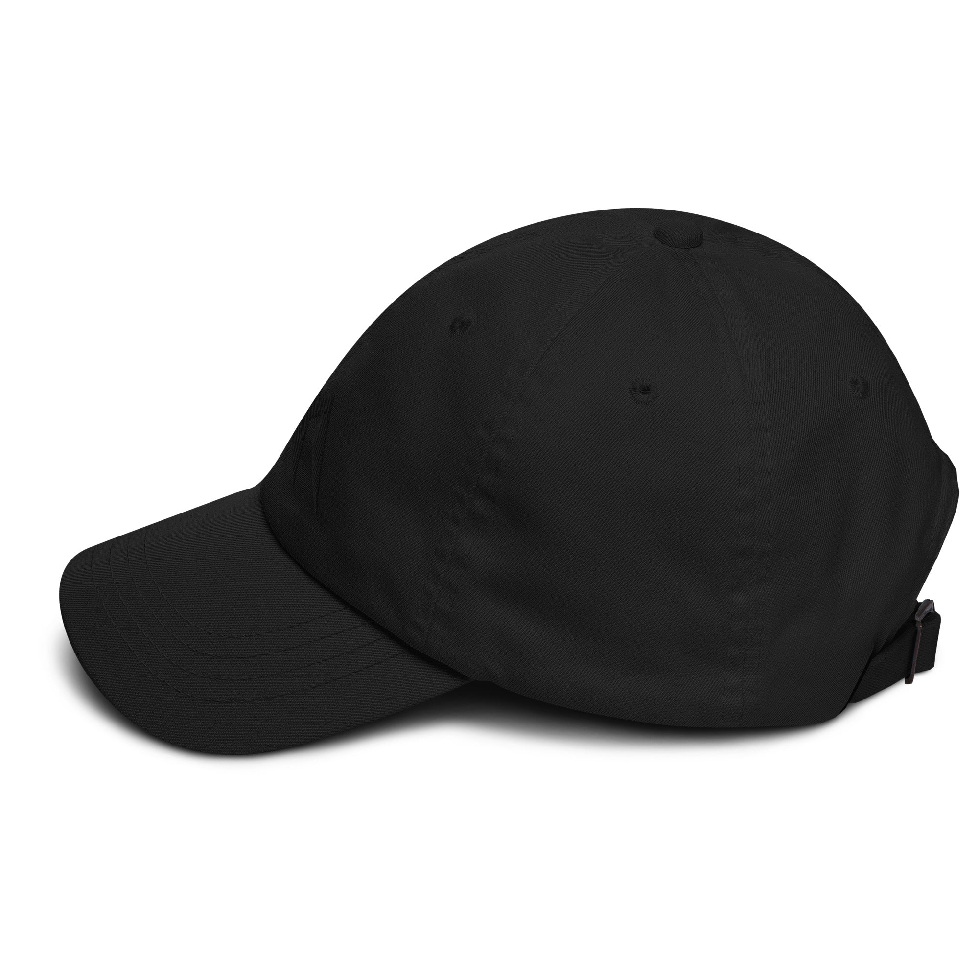 Black cap on a white background (left).
