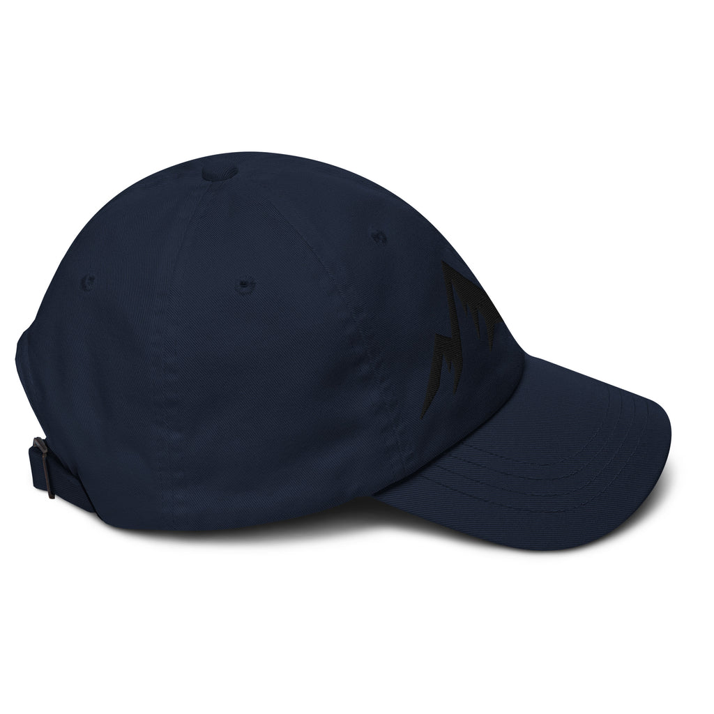 Navy blue cap on a white background (right).
