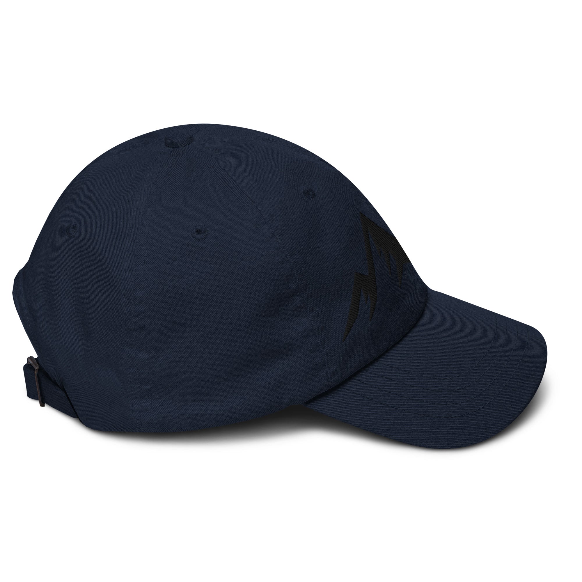 Navy blue cap on a white background (right).