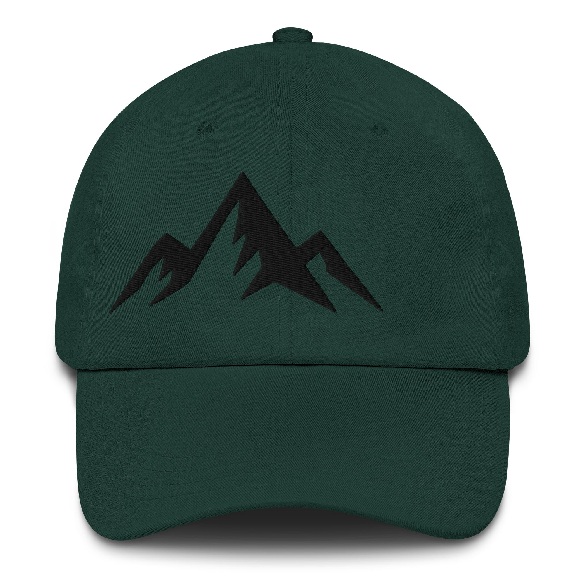 Green cap with minimal embroidered black design on a white background (front).