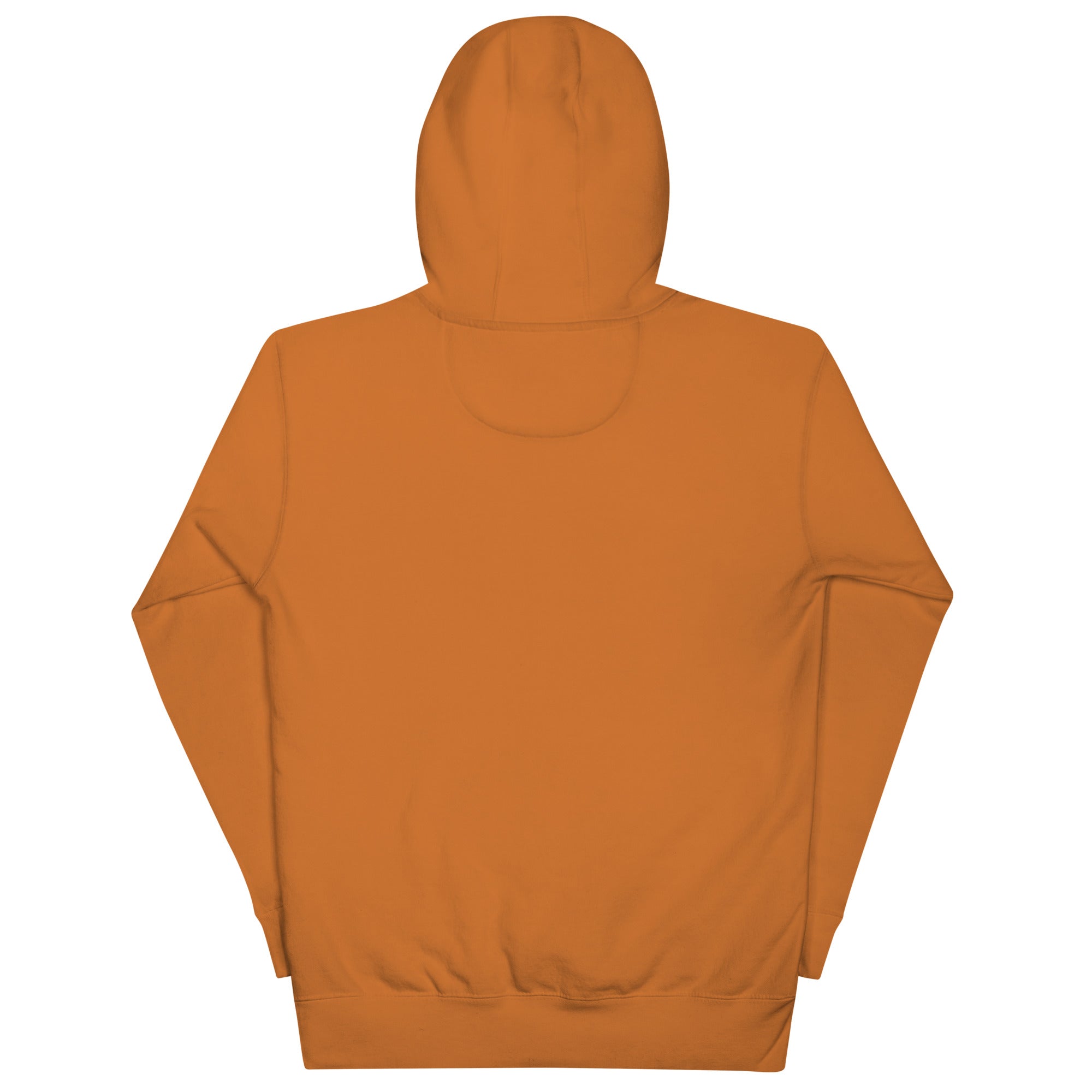 Premium cotton Orange hoodie on a white background (back).