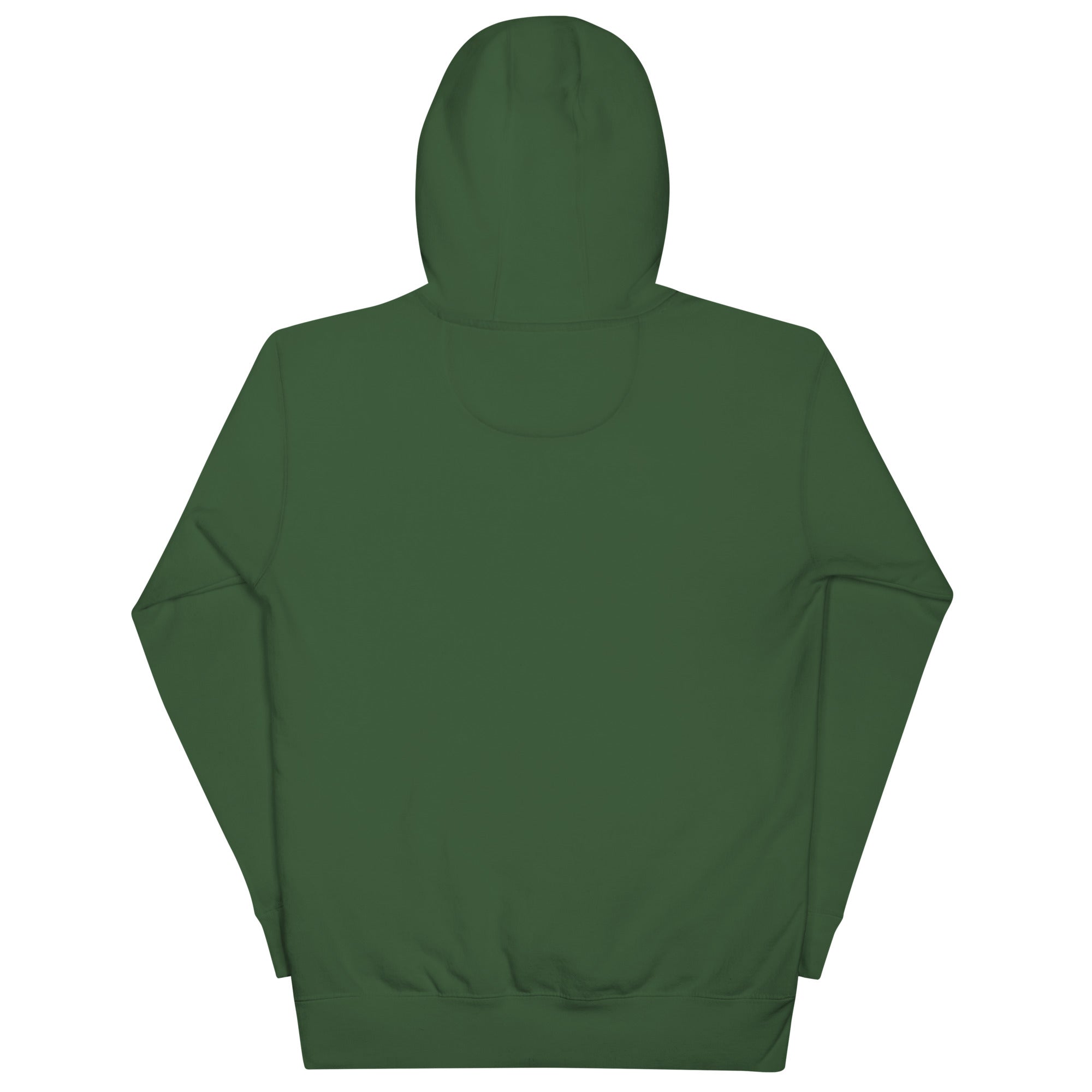 Premium cotton Green hoodie on a white background (back). 