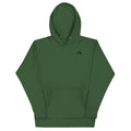 Premium cotton Green hoodie with a small logo at the upper left corner of the sweatshirt on a white background (front).