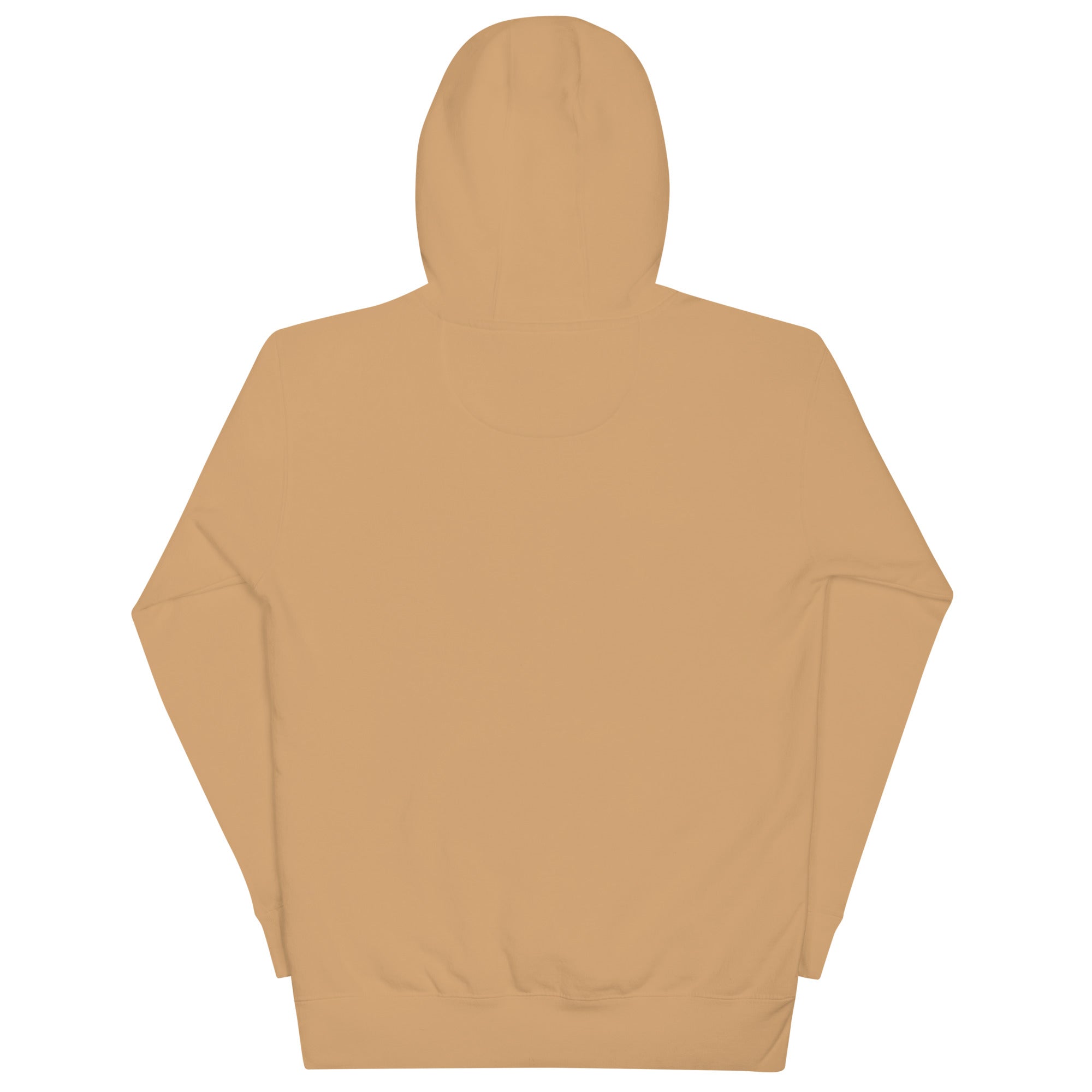 Premium cotton beige hoodie on a white background (back).