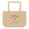 Large eco Beige tote bag with 'Reach for the Sky' text and graphic on a white background