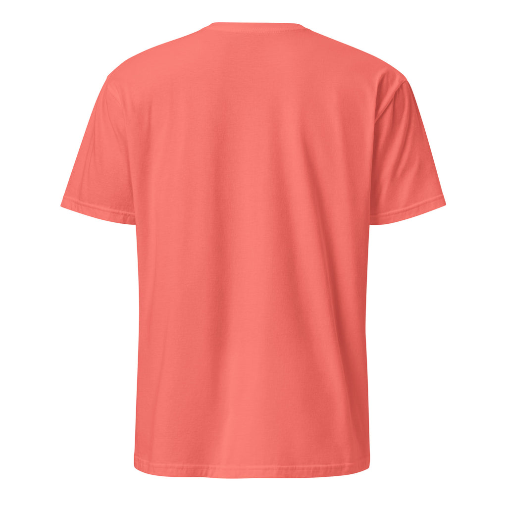 Coral t-shirt on a white background (back).