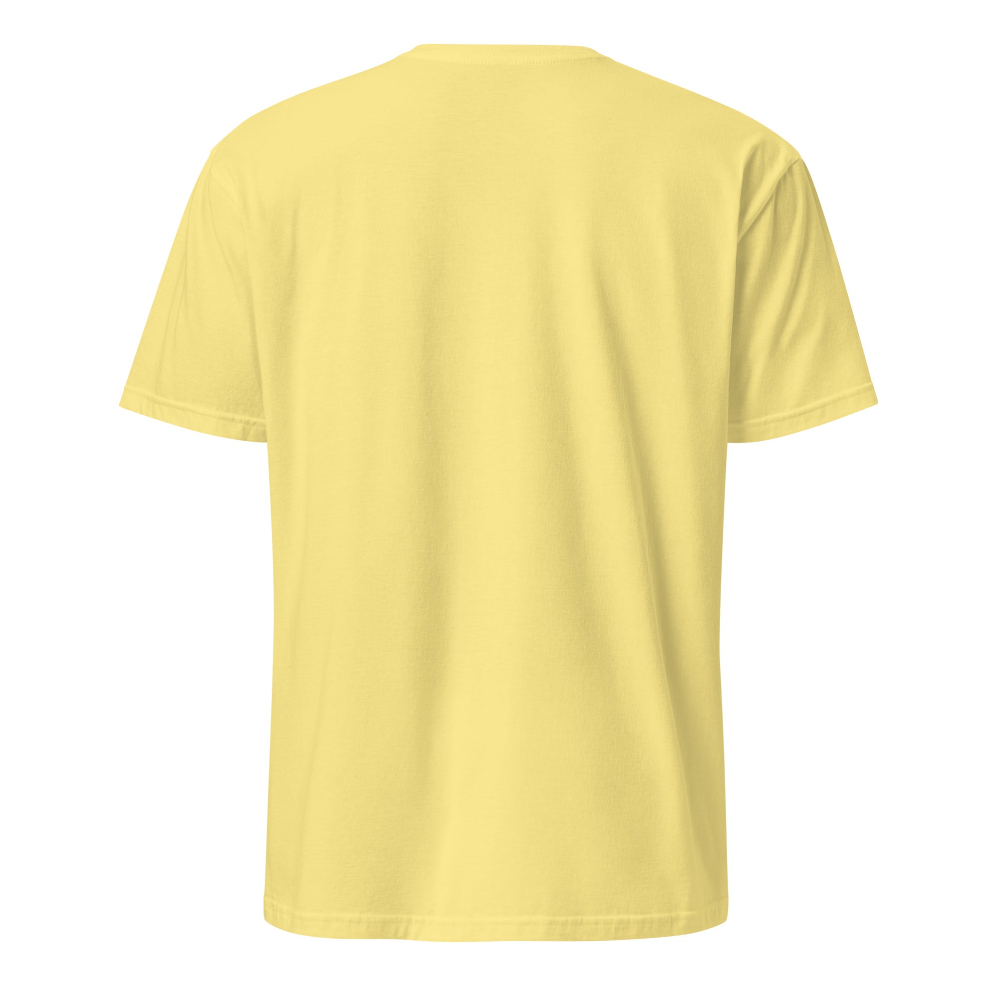 Yellow t-shirt on a white background (back).