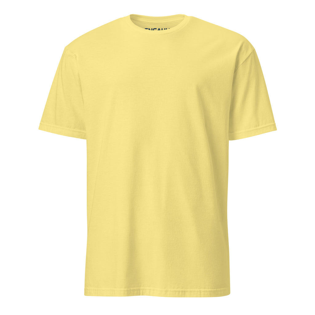Yellow  soft-style t-shirt on a white background (front).