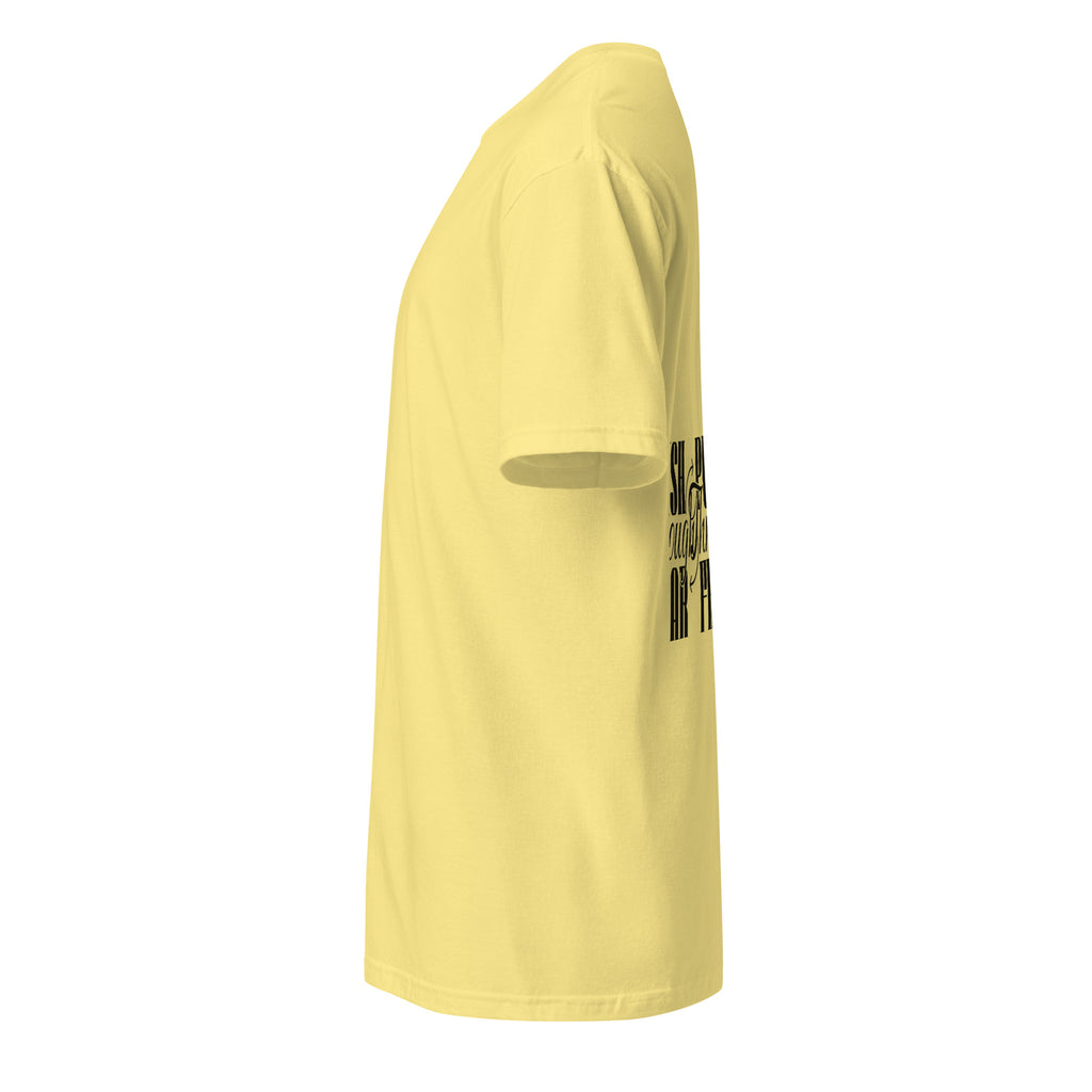 Yellow t-shirt on a white background (left). 