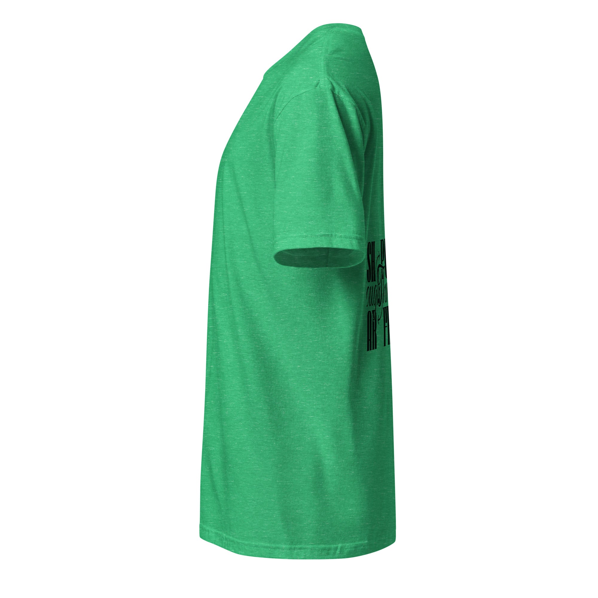 Green t-shirt on a white background (left).