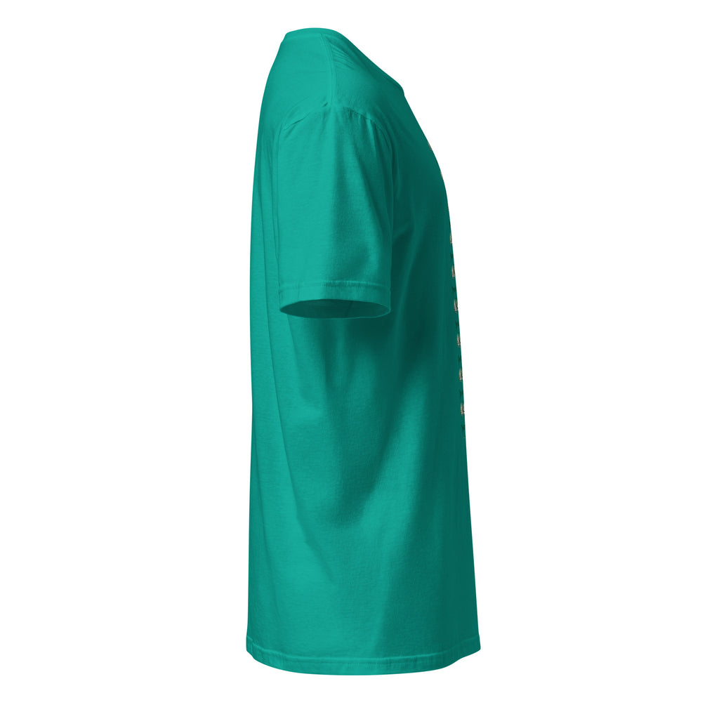 Jade Green t-shirt on a white background  (right).