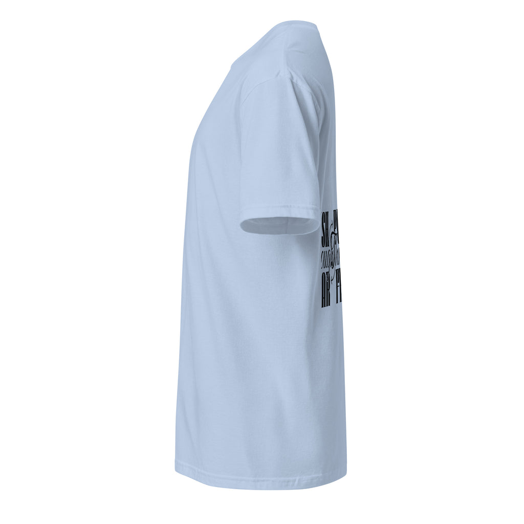 Light blue t-shirt on a white background (left).