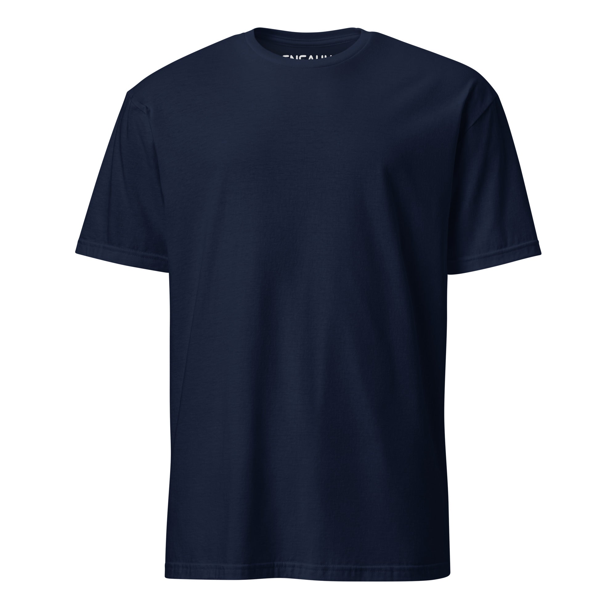 Navy blue soft-style t-shirt on a white background (front). 