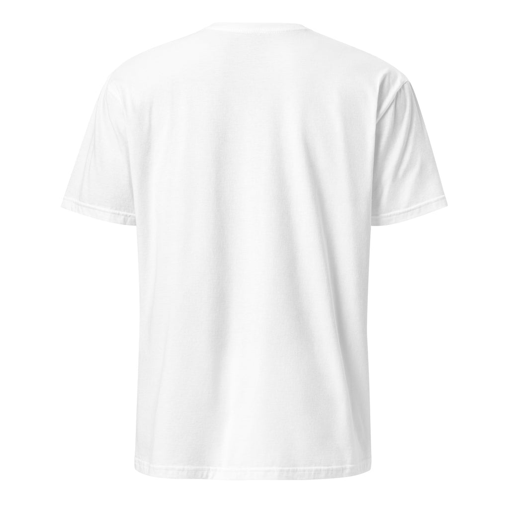 White t-shirt on a white background (back).