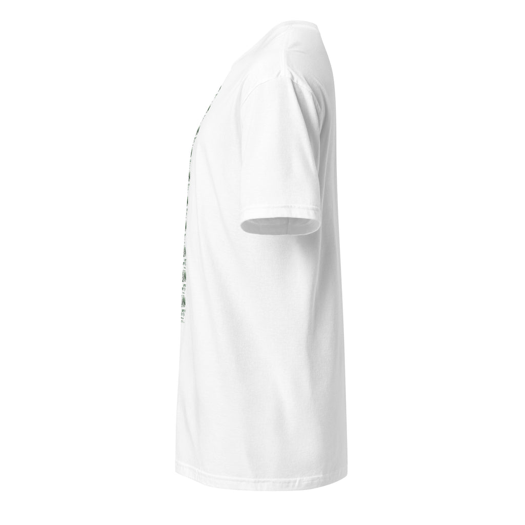 White t-shirt on a white background (left).