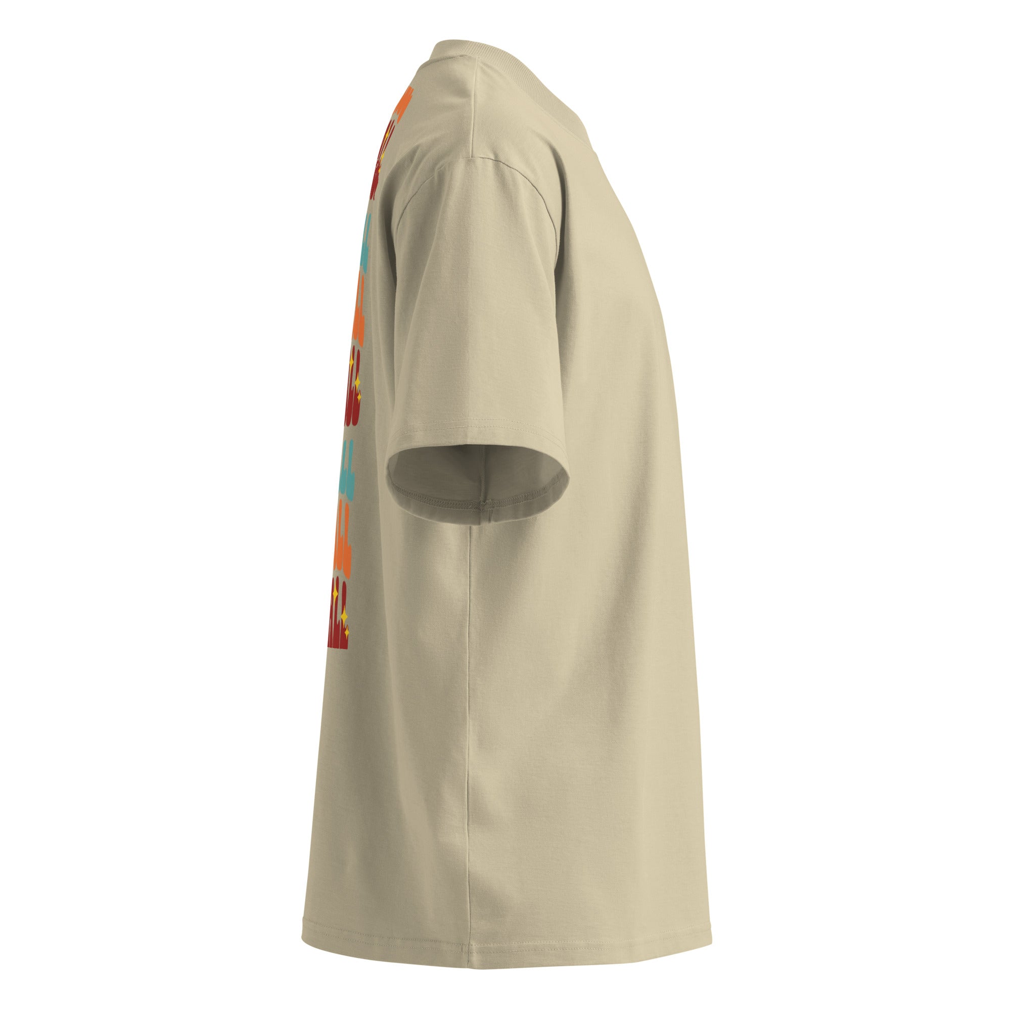 Beige organic oversized t-shirt white background  (right).