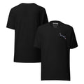 Black t-shirt minimalist design at the top left of the tee inspired by the American flag on a white background (front and back)