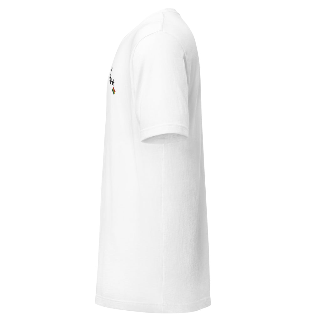 White t-shirt on a white background (left).